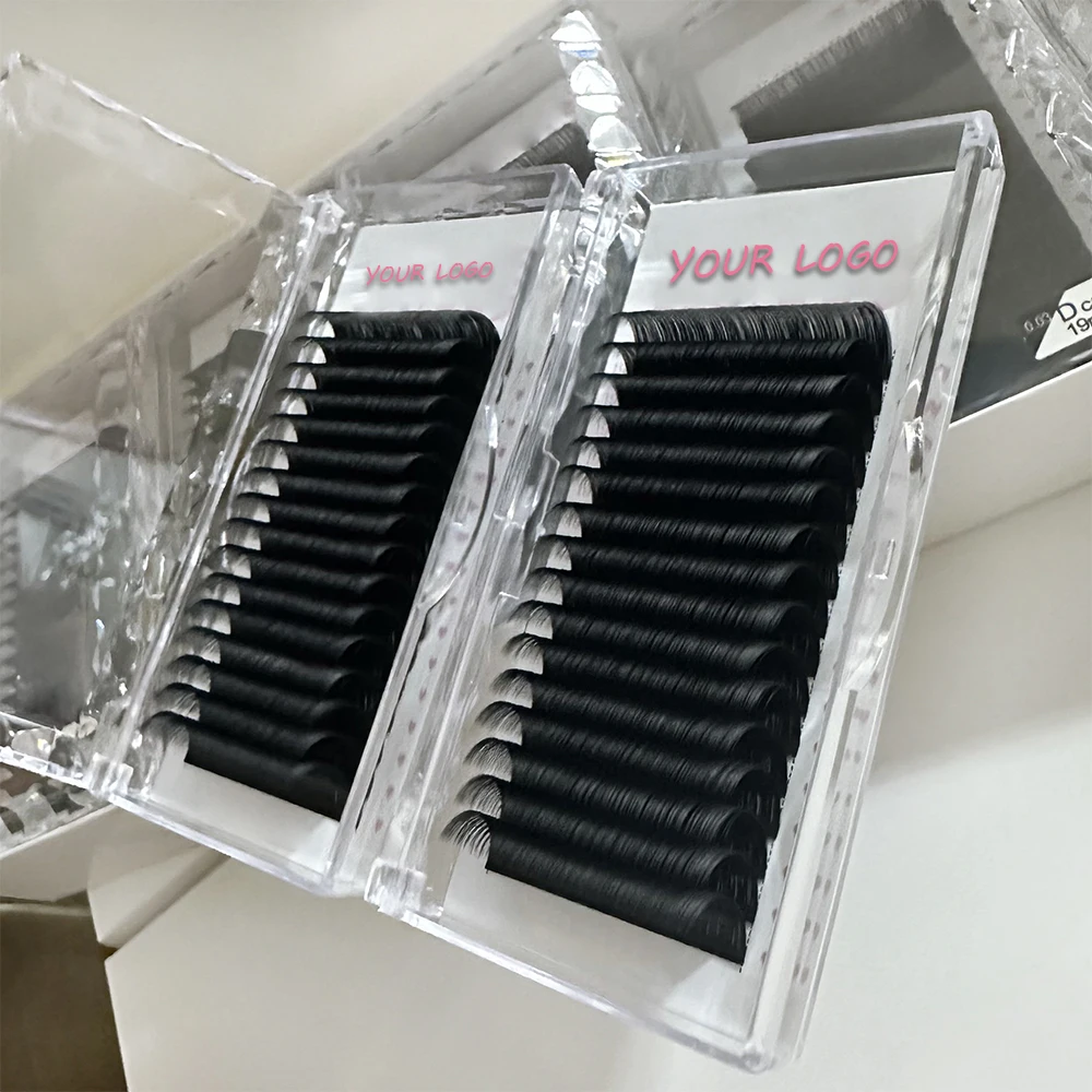 Custom Private Label Korean PBT Faux Mink Individual Lashes Supplies Lash Trays Volume Classic Cashmere Eyelash Extension