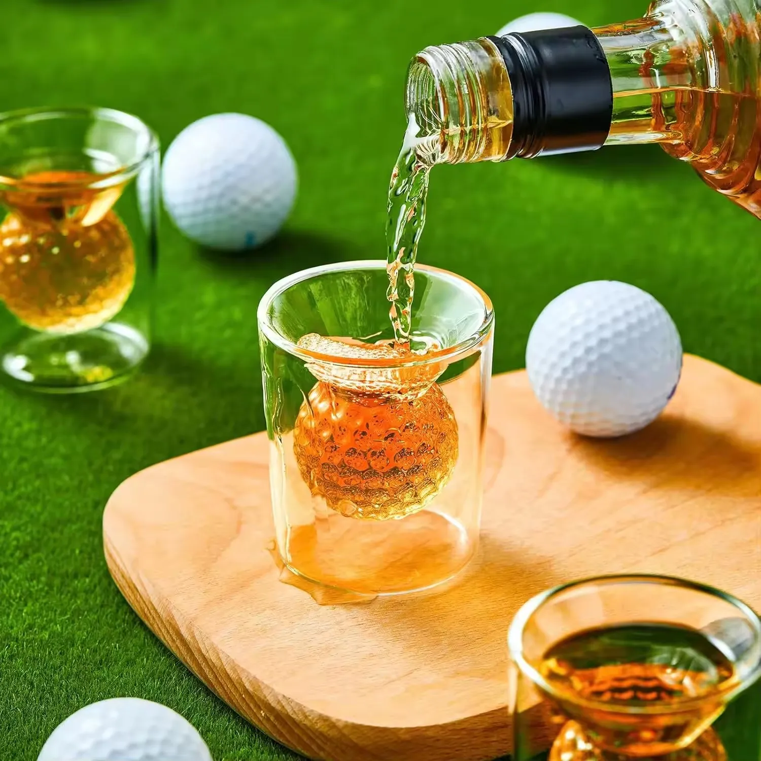 2Oz Double Walled Mini Golf Ball Creative Shot Glasses with 3D Shape Golf Ball for Tequila Whiskey Barware for Birthday Gift