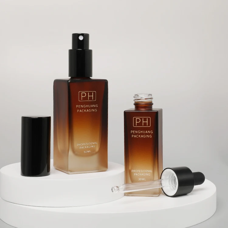 30ml 50ml amber glass packaging cosmetic glass pump bottle moisturize essential oil serum dropper bottle