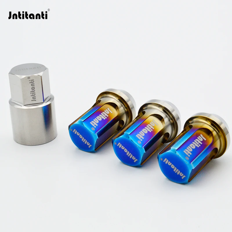 Burnt Blue color Closed End 60 Degree Cone Seat Closed End Anti-Theft Gr.5 Ti-6AL-4V Auto Lug Nut M12*1.5*35mm With Titanium Key