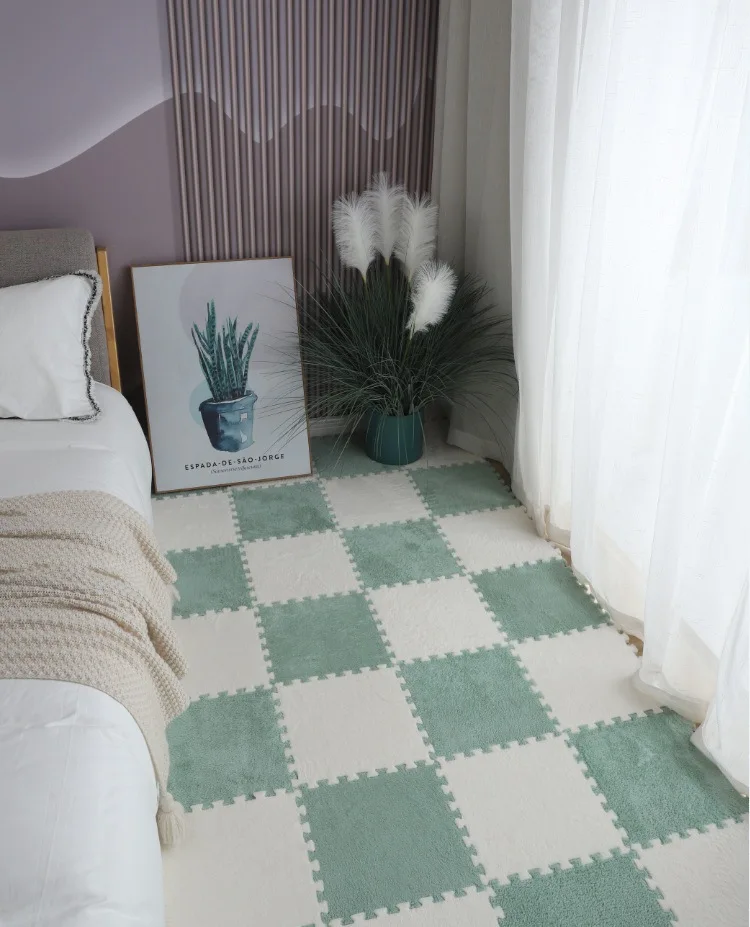 High Quality Custom Indoor Bedroom Child Crawling Playing Square Thick EVA Foam Floor Carpet Plush Puzzle Mat For Kids