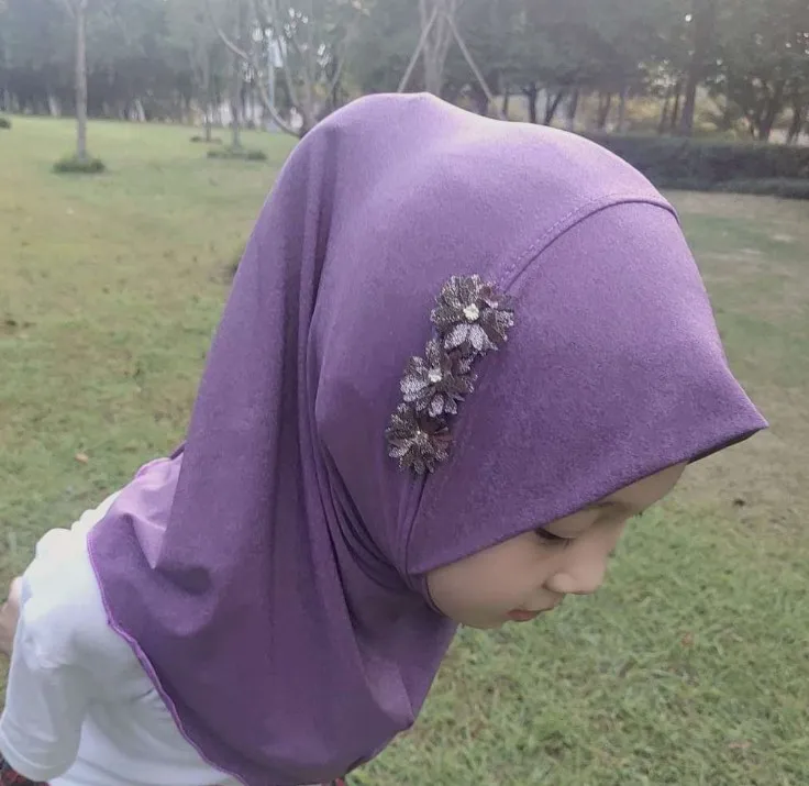 MXCHAN SJH2200 Children Handmade Three Flowers Turban Muslim kids hijab girls scarf for kids