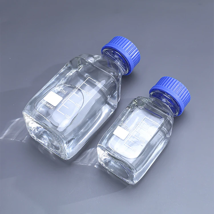 Customized Logo and Color screw cap Laboratory Autoclavable wide mouth GL45 Glass Graduations Square Reagent Bottle