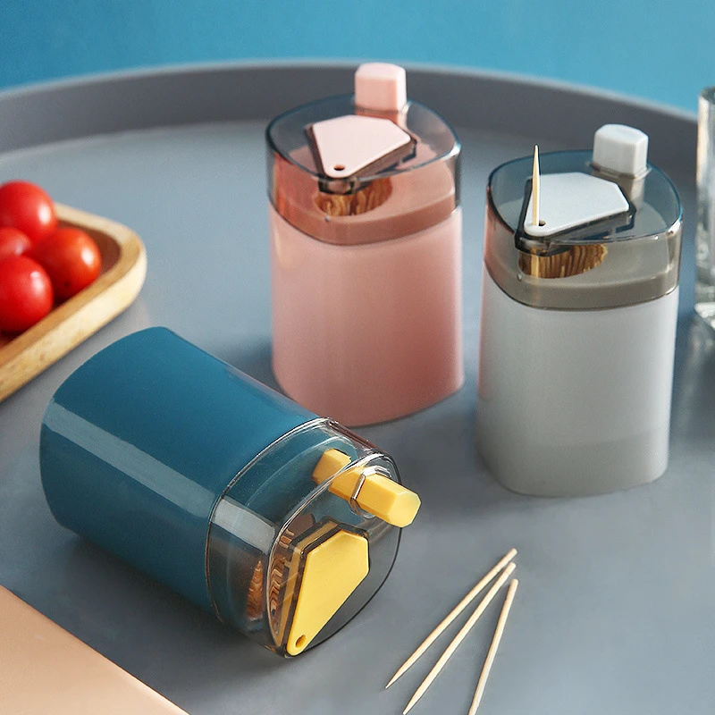 Creative Portable Automatic Pressing Toothpick Box Toothpick Holder for Household Living Room