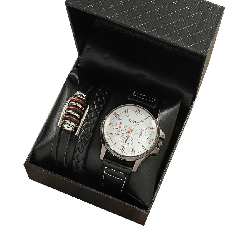 Fashion Black Watch with Bracelet Luxury Leather Watch Corporate Personalized Gifts Business Custom Gift Set Fathers Day Gifts