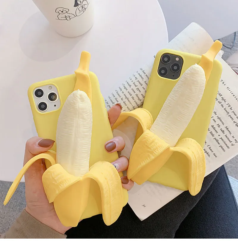 3D cute Funny Peeled banana Phone Cases Cover For iPhone 11 13 Pro Max 12 13 mini Soft back case for iphone XR XS Max