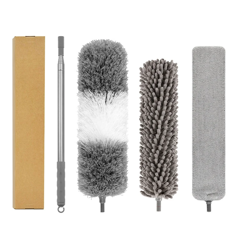 Elongated Stainless Steel Pole Duster With Feather Handle Car Cleaning Brush Retractable Dusting Household Dusters for Cleaning
