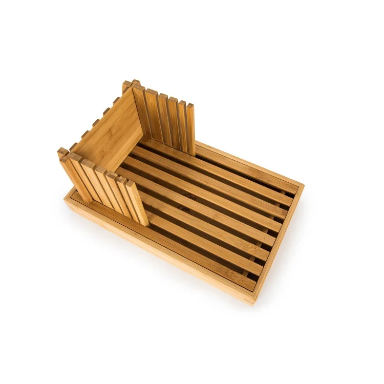 Foldable Guide Compact Crumbs Catcher Tray Wooden Bamboo Bread Slicer Food Cutting Chopping Board