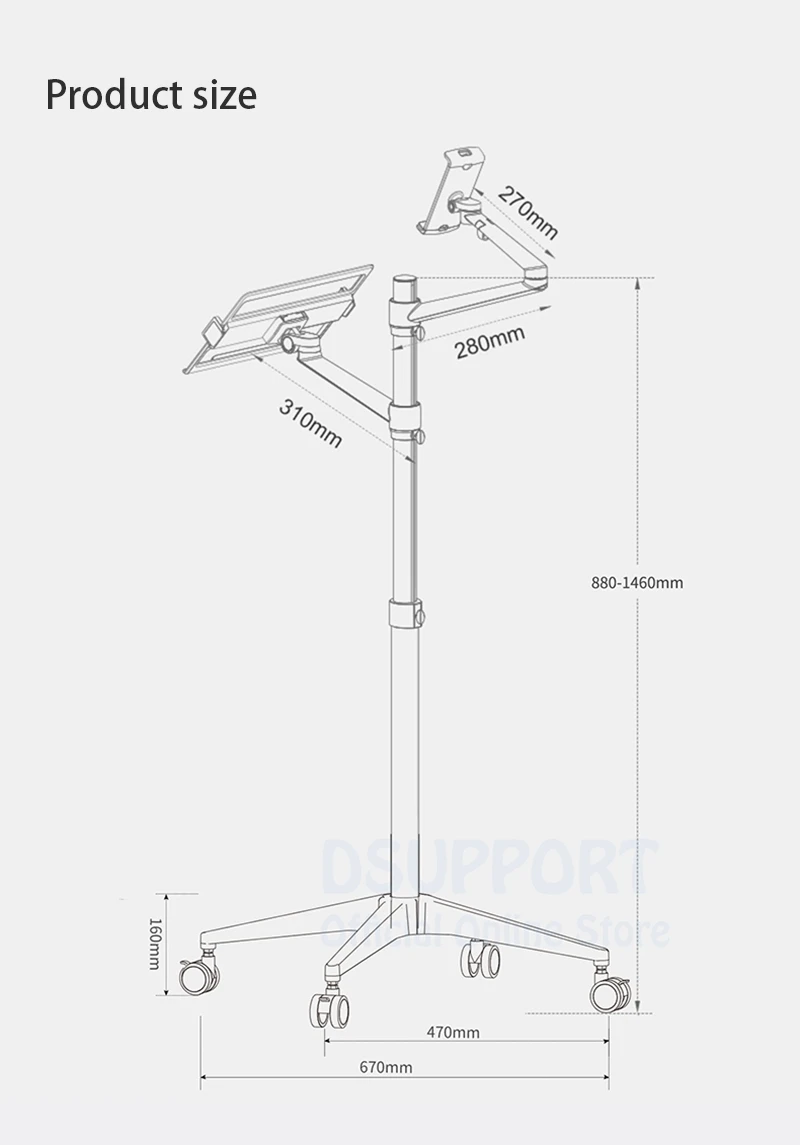 UP-9L Full rotation 3 in 1 Mobile+Tablet PC Holder+Laptop Stand Holder Dual Arm Office floor stand Lapdesk Bracket UP-9LN