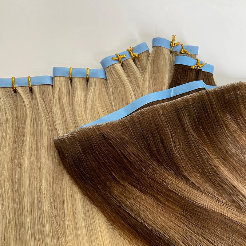 100% European Human Hair Invisible Tape In Hair Extensions Genius Weft With Glue Long Tape In Wholesale Double Drawn