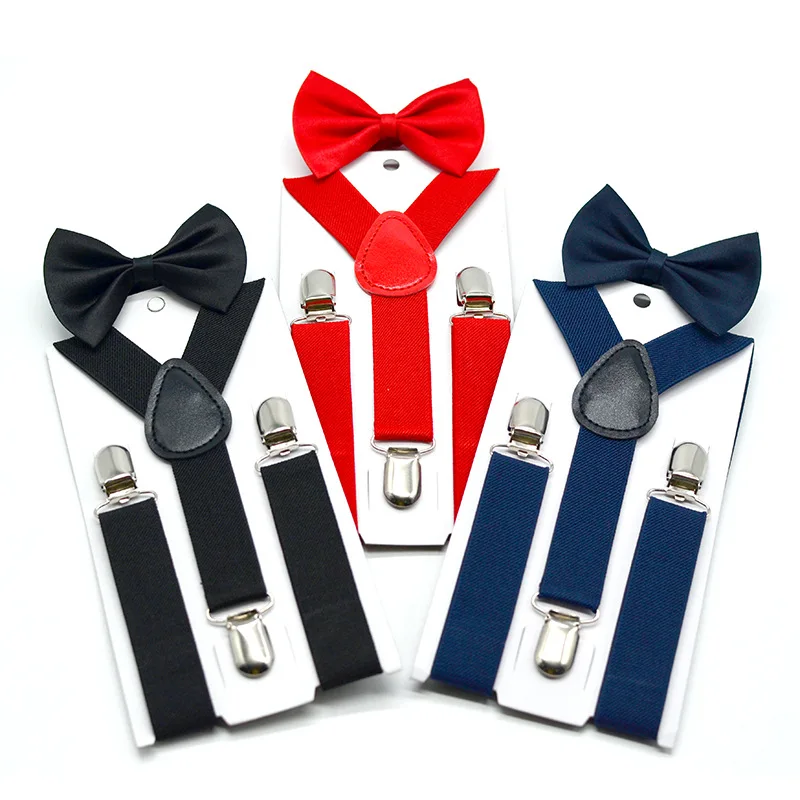 Child Kids Suspenders Bow tie Set Elastic Suspender for Boys and Girls