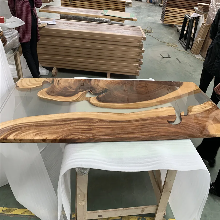 epoxy resin wood slab dining table custom made size and door to door service is available