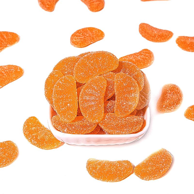 HALAL Orange Shape Fruit Vegan Gummies Candy Shop Custom Logo Asian Gummy Candy
