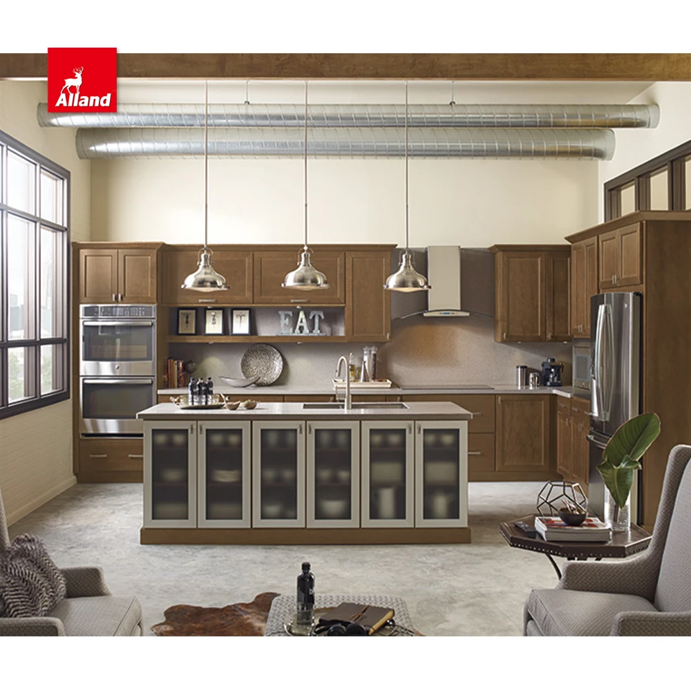 AllandCabinet изготовленный на заказ цвет деревянного вида L-образный шейкер утопленный дверной Вишневый кухонный шкаф с столешницей