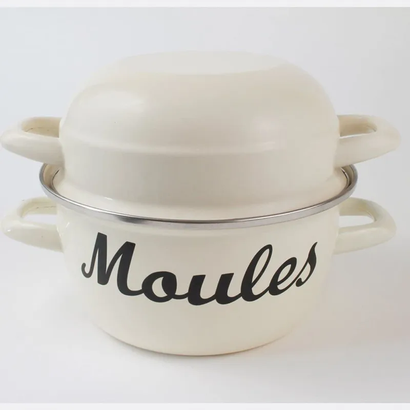 Eco-friendly China bulk custom logo printing black metal steel enamel mussel seafood boil pot cooking