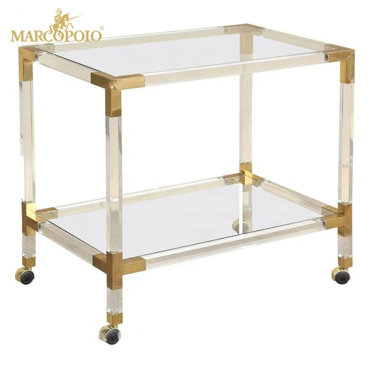 Clear acrylic serving cart hotel trolley room service cart restaurant service trolley