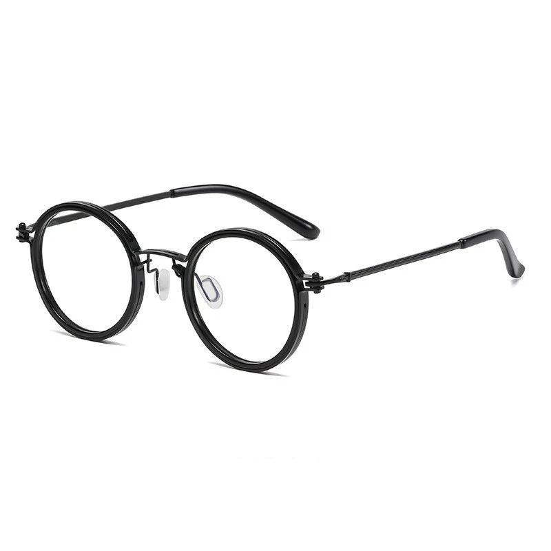 New Fashion Retro Metal Glasses Frame Black Round Flat Light Glasses Women Wholesale Anti Blue Light Eyeglasses Man