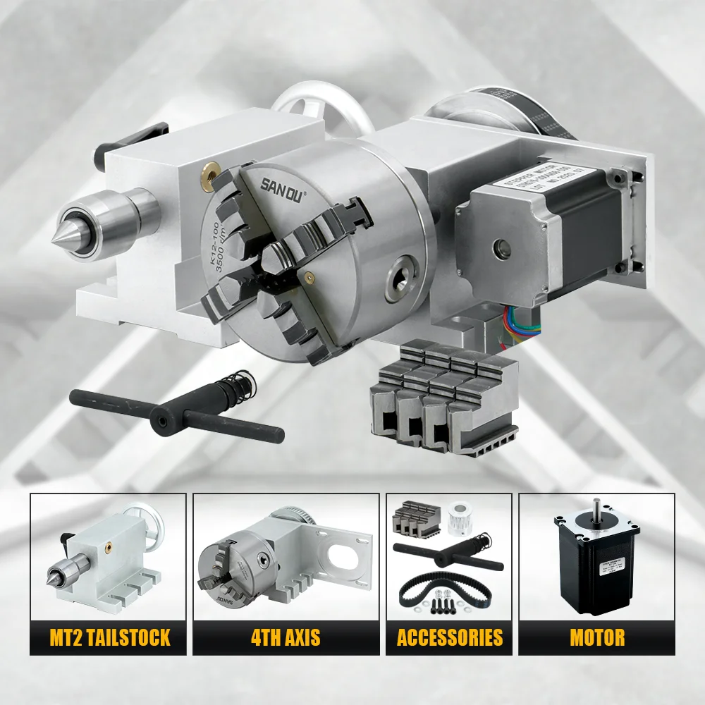 4th 4Jaw Chuck Tailstock Index Dividing Head Nema23 Motor Kit For Engraving Machine