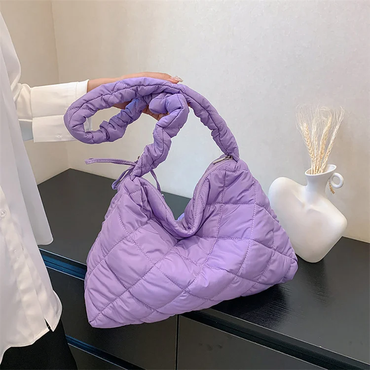 Custom Quilted Padded Hobo Bag for Women Pleated Shoulder Nylon Tote Handbag Purse Zipper Closure Bubbles Cloud Bag
