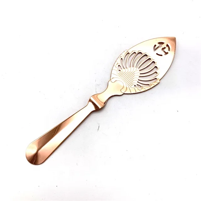 Copper Rose Gold Bar Tool Kitchen Spirit Beverages Cocktail Drinks Leaf Shaped Ice Sugar Strainer Absinthe Spoon