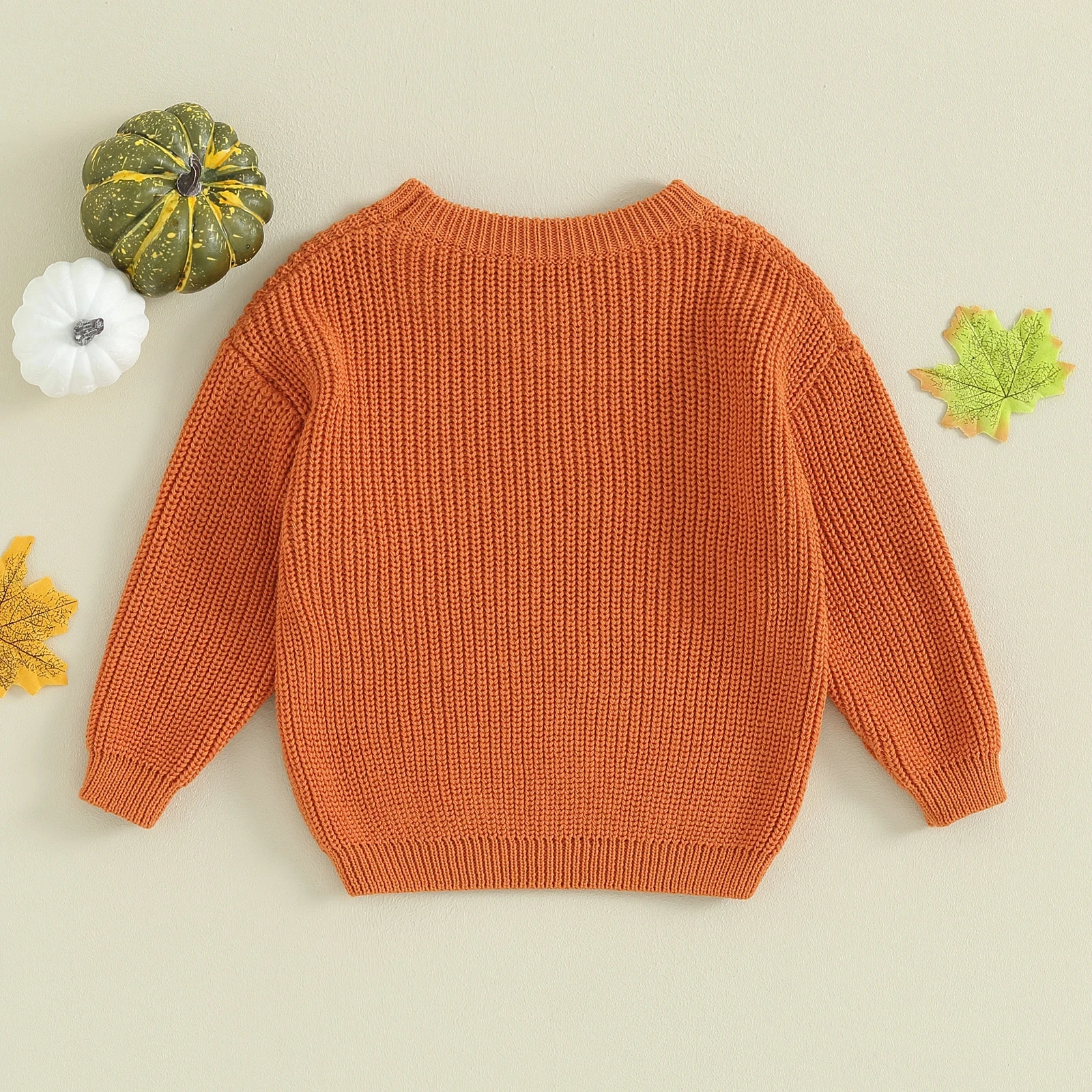 Rarewe Halloween Original Design Solid Color Kids Knitted Pullover Letter Patched Pumpkin Embroidery Girls Crocheted Sweater