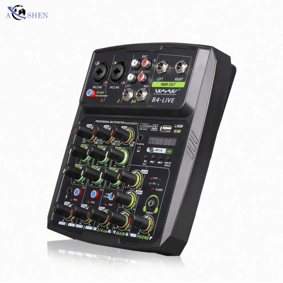 Aoshen Hot Sell Pro 4 Channel Audio Mixer Sound Interface For DJ stage musical Instrument
