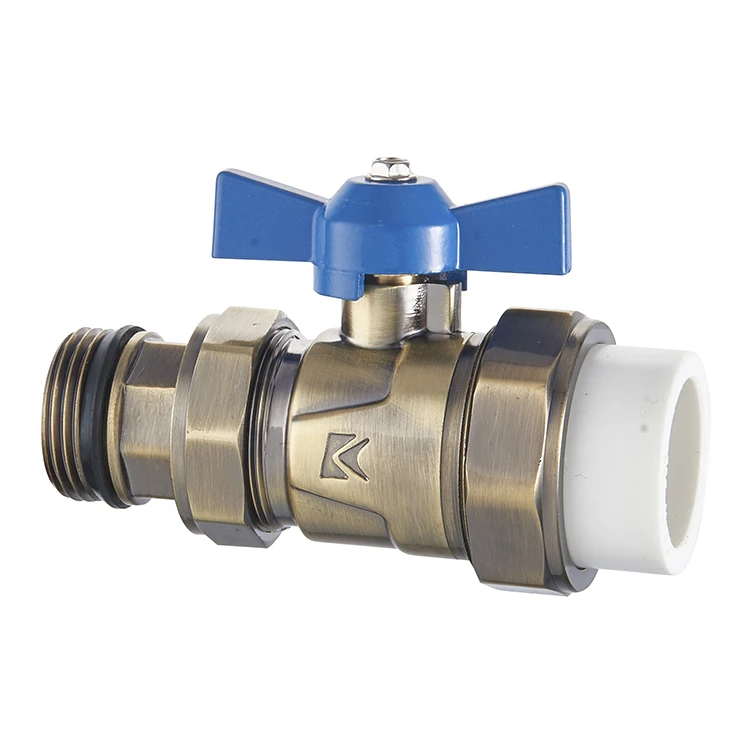 butterfly handle 2 way ptfe dn25 1inch true union ppr male thread water flow control mixing brass ball valve