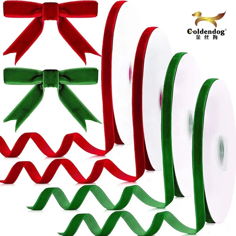 Mafolen Wholesale Luxury Red and Green Christmas Tree Decorative Single/Double Face custom velvet ribbon bow