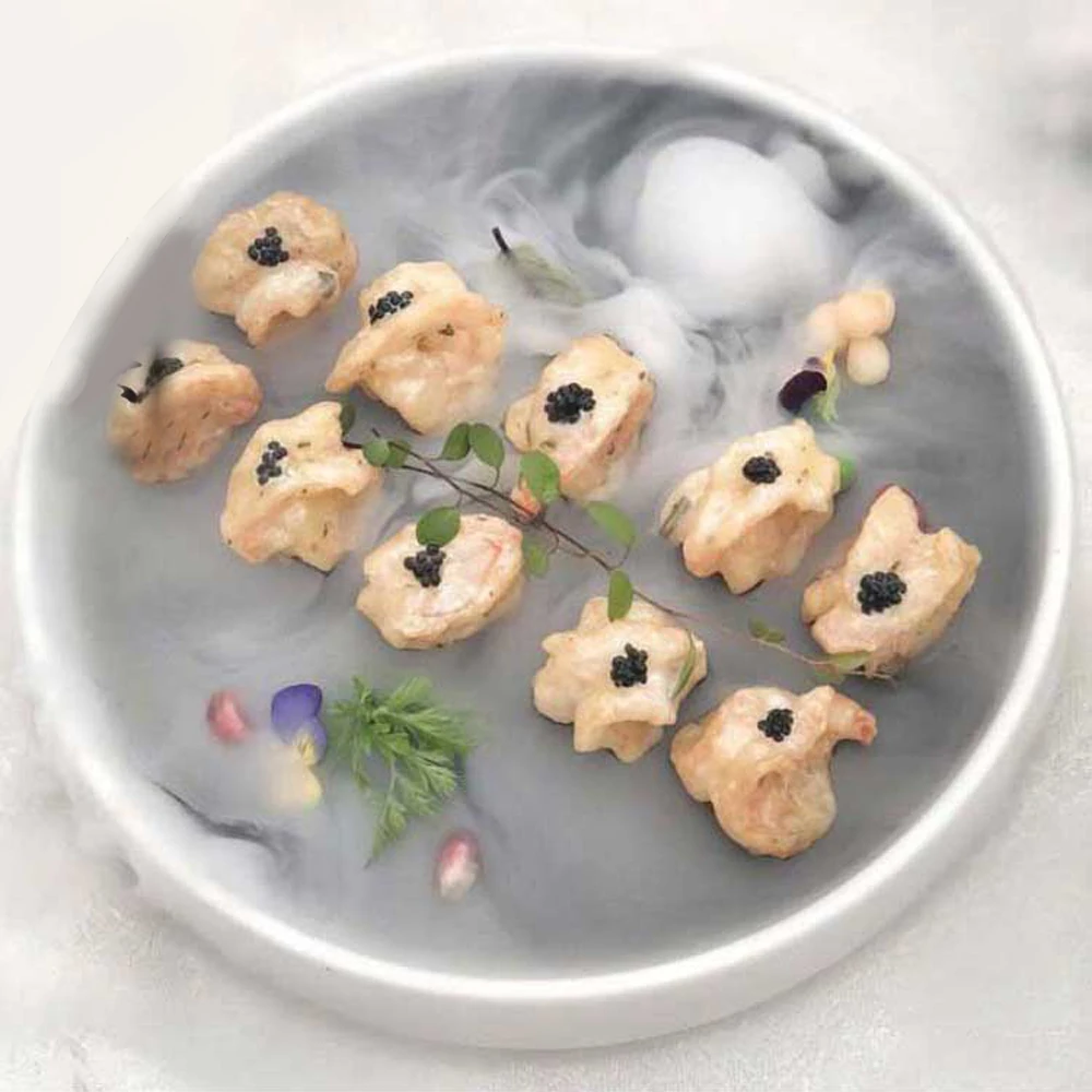 
Gastronomy Plate Tray Dry Ice Fruit Dish Serving Dish Ceramic Round Dry Ice Trays 
