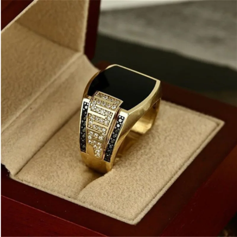 Cross-border hot selling jewelry wide-face black diamond men ring European and American fashion hip hop full diamond ring