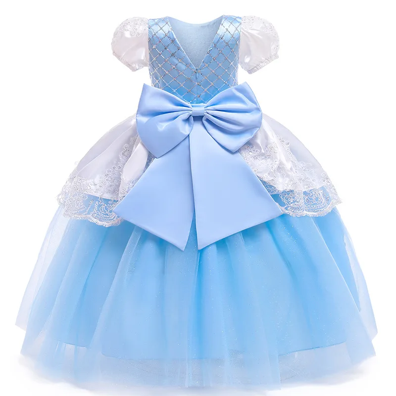 MQATZ New Dress puff sleeve girls dress Net yarn Long wedding party gown BX0802