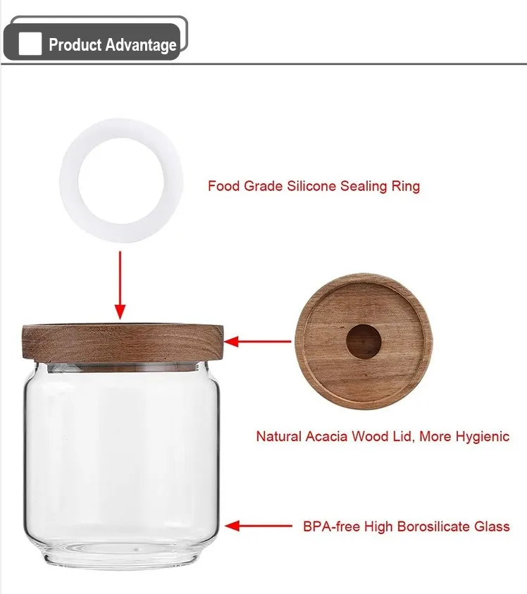 Круглая банка из боросиликатного стекла IKOO с крышкой акации для хранения продуктов