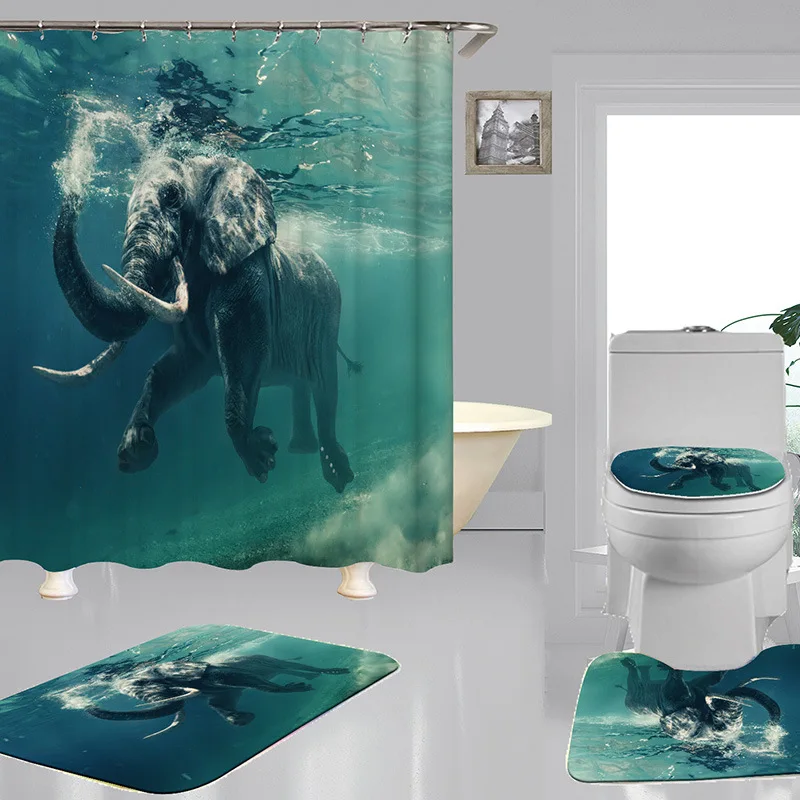 For Bathroom Custom Waterproof 3D Printed Ocean Animal Shower Curtain Set