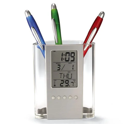 KH-CL054 пластмассы Электрический настольные часы календарь держатель пера с цифровыми часами