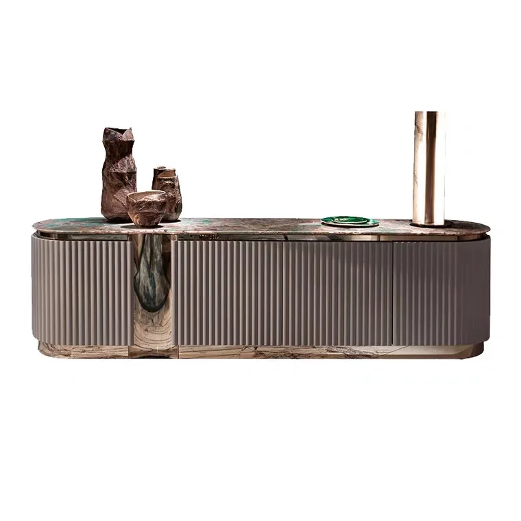 Luxury Marble + Stainless Steel Storage Buffet Cabinet Multi-functional Dining Room Sideboard for Dining, Hotel