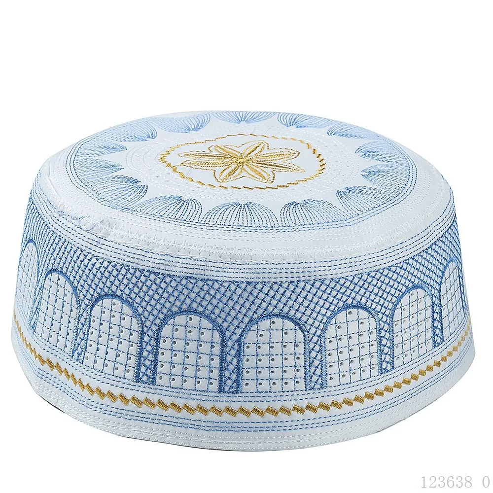 Men Muslim Prayer Kufi Hat Islamic Kufi Prayer Hat Headwear Cap with Embroidery Turkish Arabian Beanie Cap Sun Hat Eid Gift