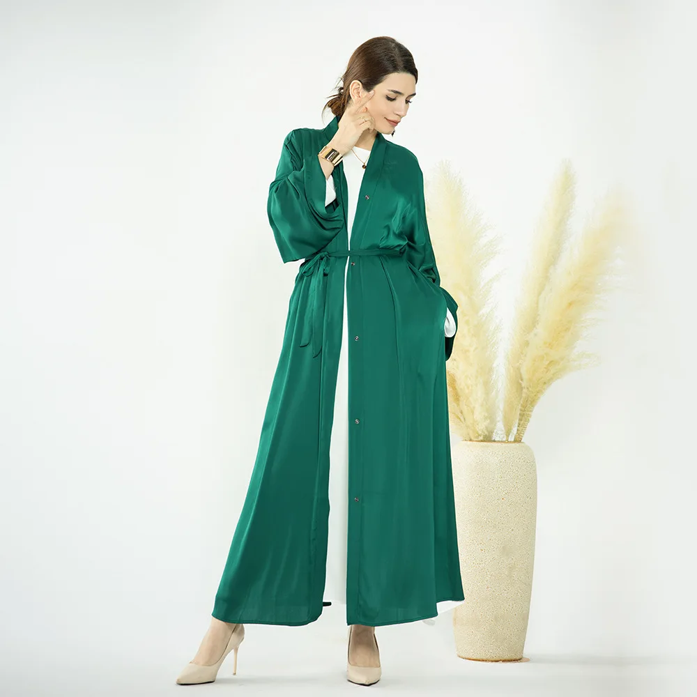 2023 EID Muslim Solid Color Islamic Abaya Muslim Ladies Abaya Modest Open Abaya With One Belt