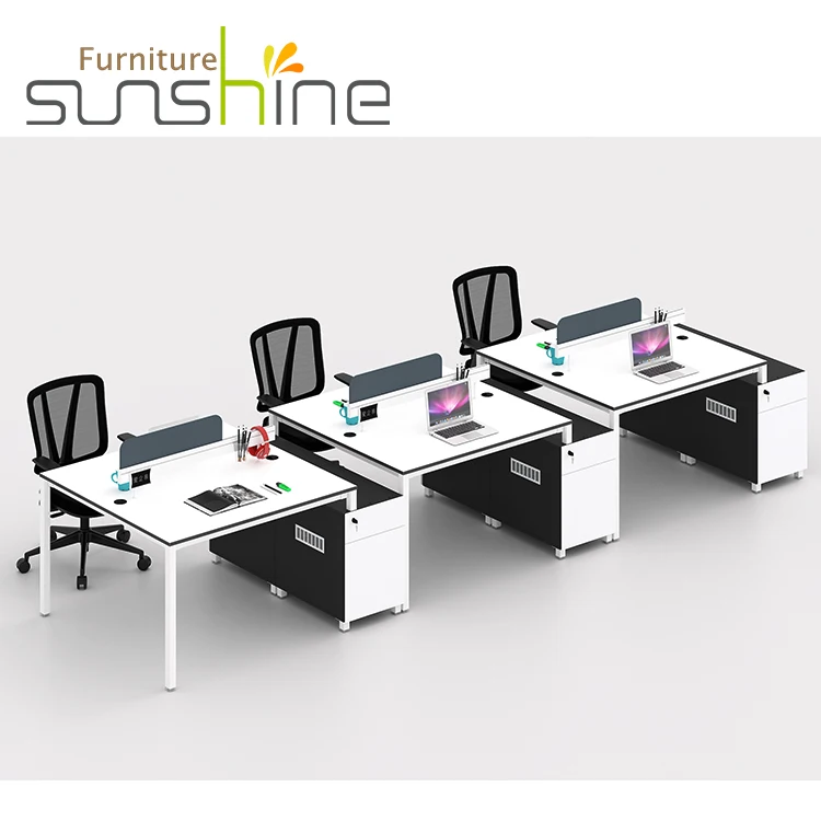 Luxury Office Desk Executive Metal Legs Staff Office Work Desks Workstation White For 4/6/8 Person