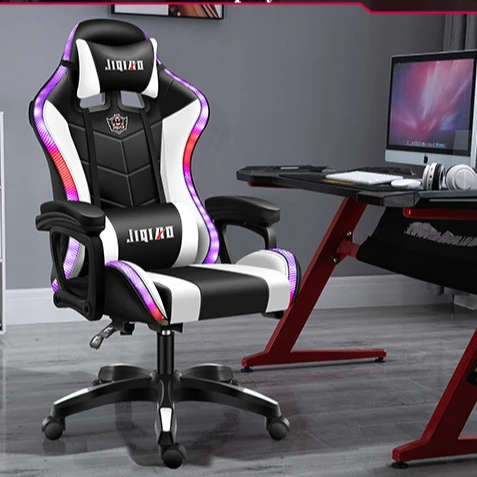 Офисный Компьютерный игровой силловый стул rgb массажный из искусственной кожи для гонок с подсветкой и