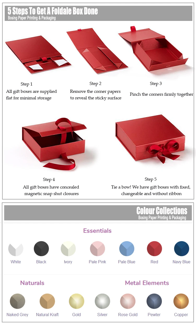 Custom Magnetic Closure Collapsible Boxes Full Color Gloss Matte Lamination Folding Magnetic Lid Gift Box With  Satin Handle Tie