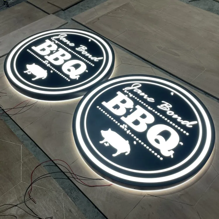 Custom Backlit Restaurant Logo Sign Advertising Led Light Box Circle Wall Single Side Outdoor Rounded Store Signs