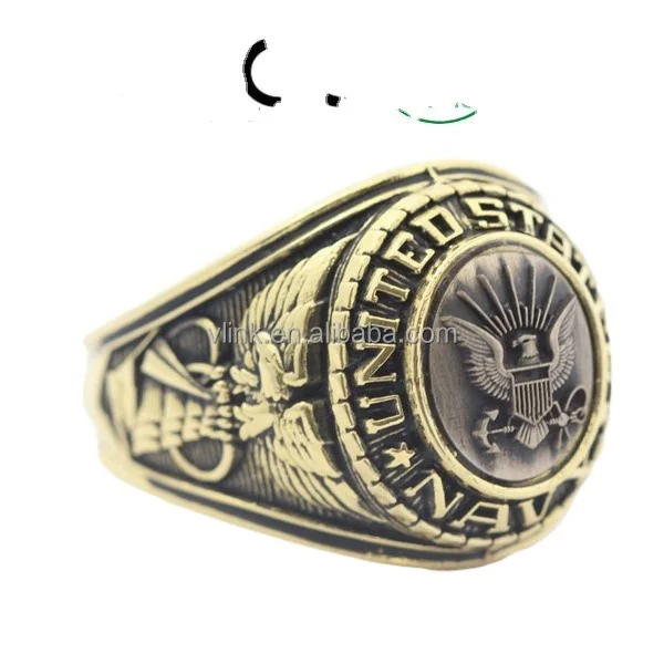 High Quality Stainless Steel Jewelry Custom Military Rings, Mens Big US Navy Insignia Ring - Bronze Colored Navy Veteran Ring