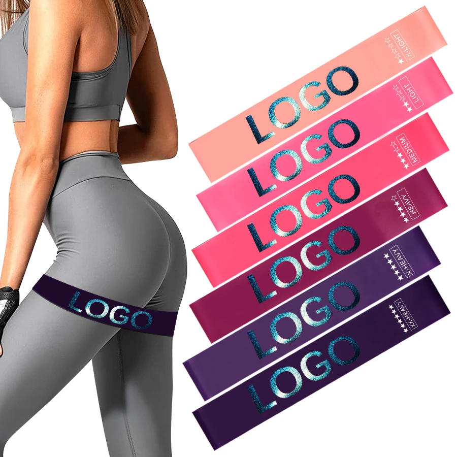 
 Latex Exercise Custom Printed 5 Level Resistance Loop Glitter Shiny Logo Custom Fitness Mini Expander Rubber  Bands  