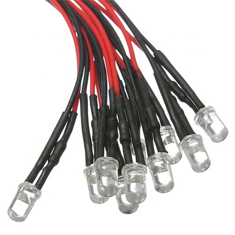 Hot Sale 3mm 5mm Prewired LED Diode White Red Green Blue RGB Candle Pre Wired LED Round Oval Rectangle Flat Top 3V 5V 6V 9V 12V