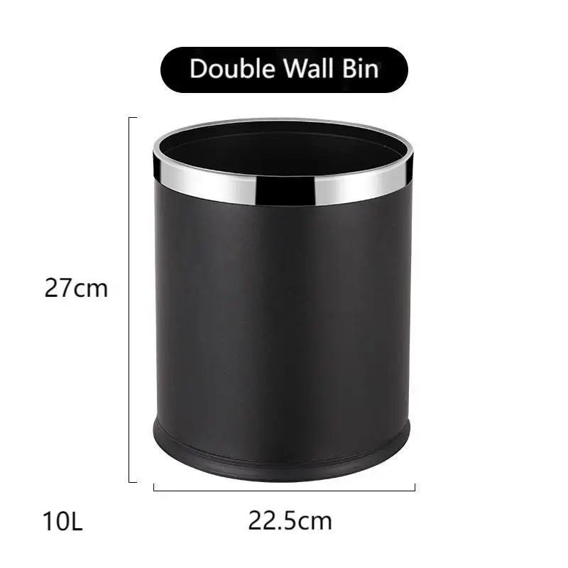 Commercial 10L Black Waste Basket Sanitary Bins Round Stainless Steel Bin Litter Recycling Bin Hotel Room