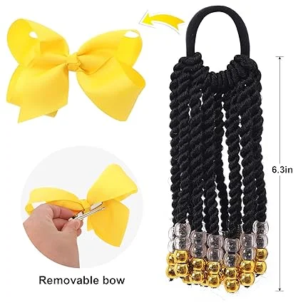 custom 5inch 8inch 10inch sengel twist kids braids elastic ponytails with colorful crochet beads with Bow Tie wholesale