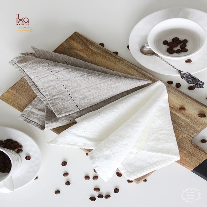 StoneWashed Handmade Hemstitch Block Print  Linen 100% Cotton Undyed Napkin With Plain Dyed Orange Embroidered Custom Premium