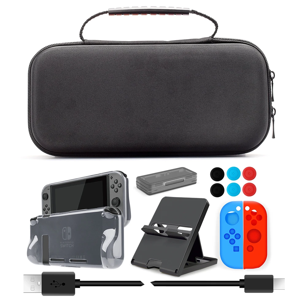 12 In 1 Switch Carrying Case with Soft Glitter TPU Protective Case Games Card 6 Thumb Grip For Nintendo Switch Accessories
