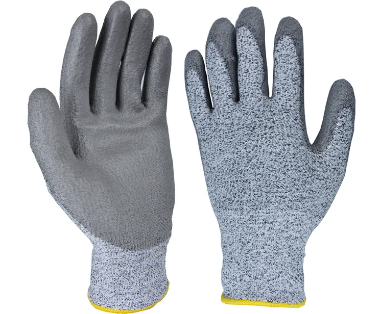 Cut resistant gloves 15 Gauge Blue ISO13997 Cut Level C shell Black PU coating on palm