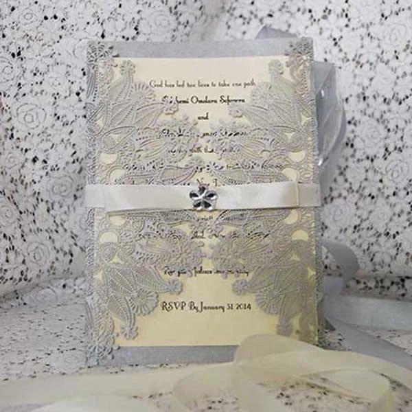 Vintage Wedding Invitations Cards with Laser Cut lace Flower for Bridal Shower,Engagement,Anniversary or other Event Ideas